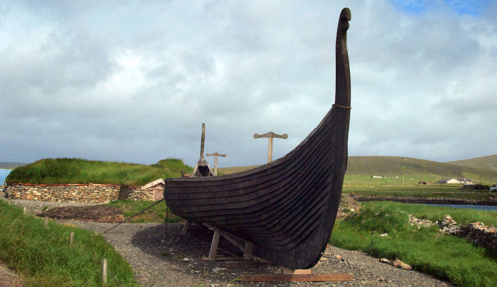 Viking longship on the Shetland Islands