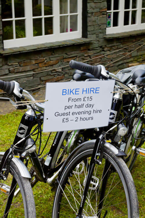 Electric bikes from £15 per day outside Thorney How Hostel