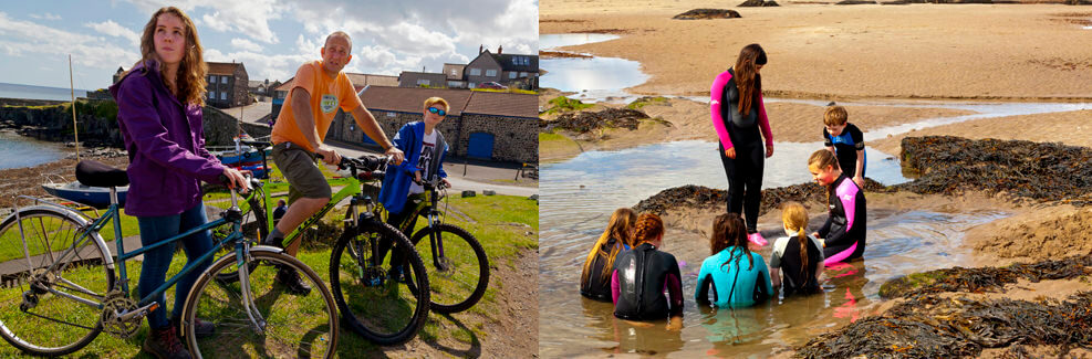 Craster, cycling the coast near Alnwick. Alnmouth Beach near Alnwick.