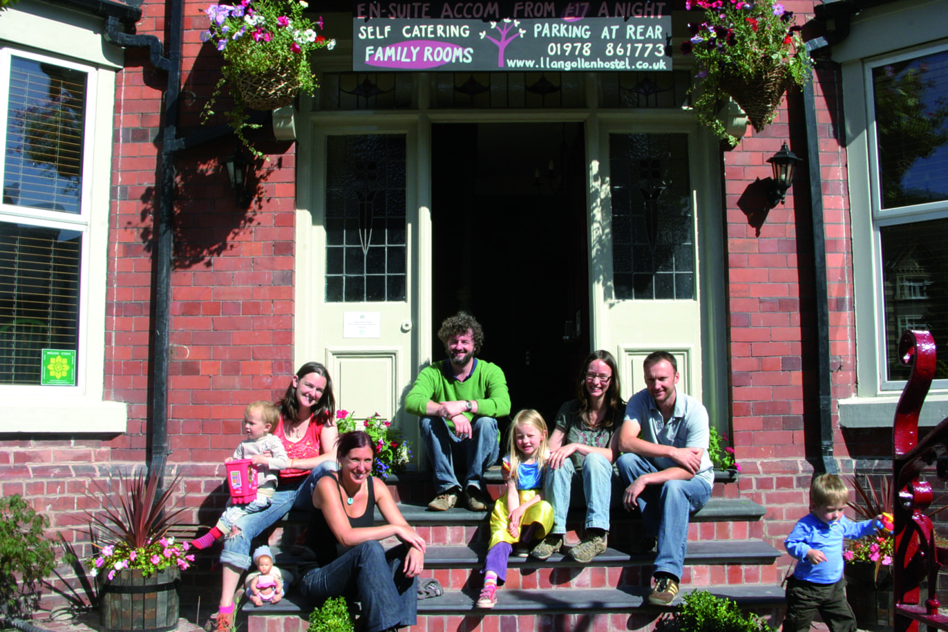 Family group at Llangollen Hostel where wales welcomes the world