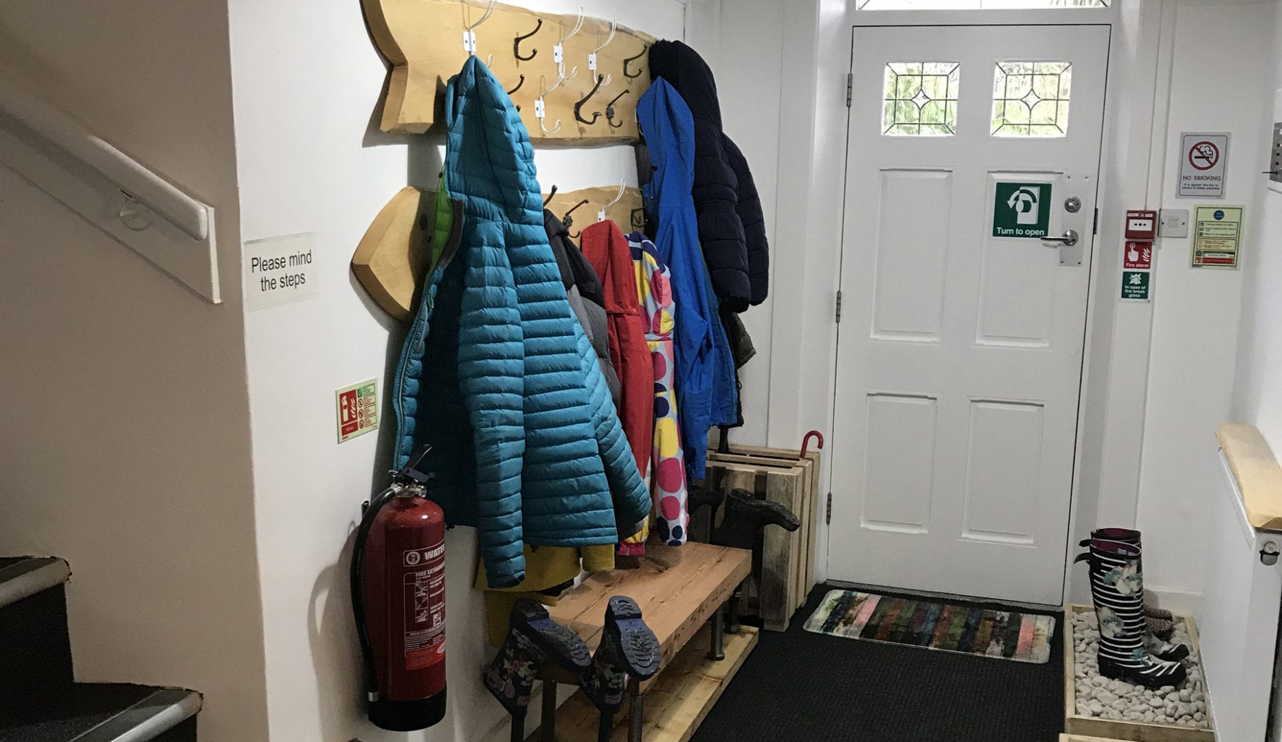 coats and hats at earby hostel on the pennine way