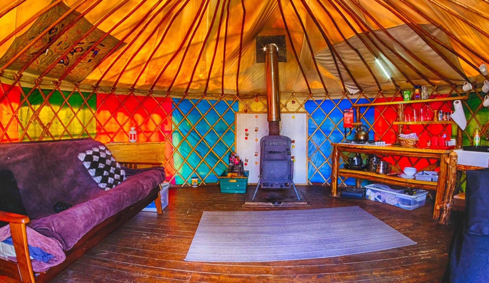 inside yurt at marthrown of mabie