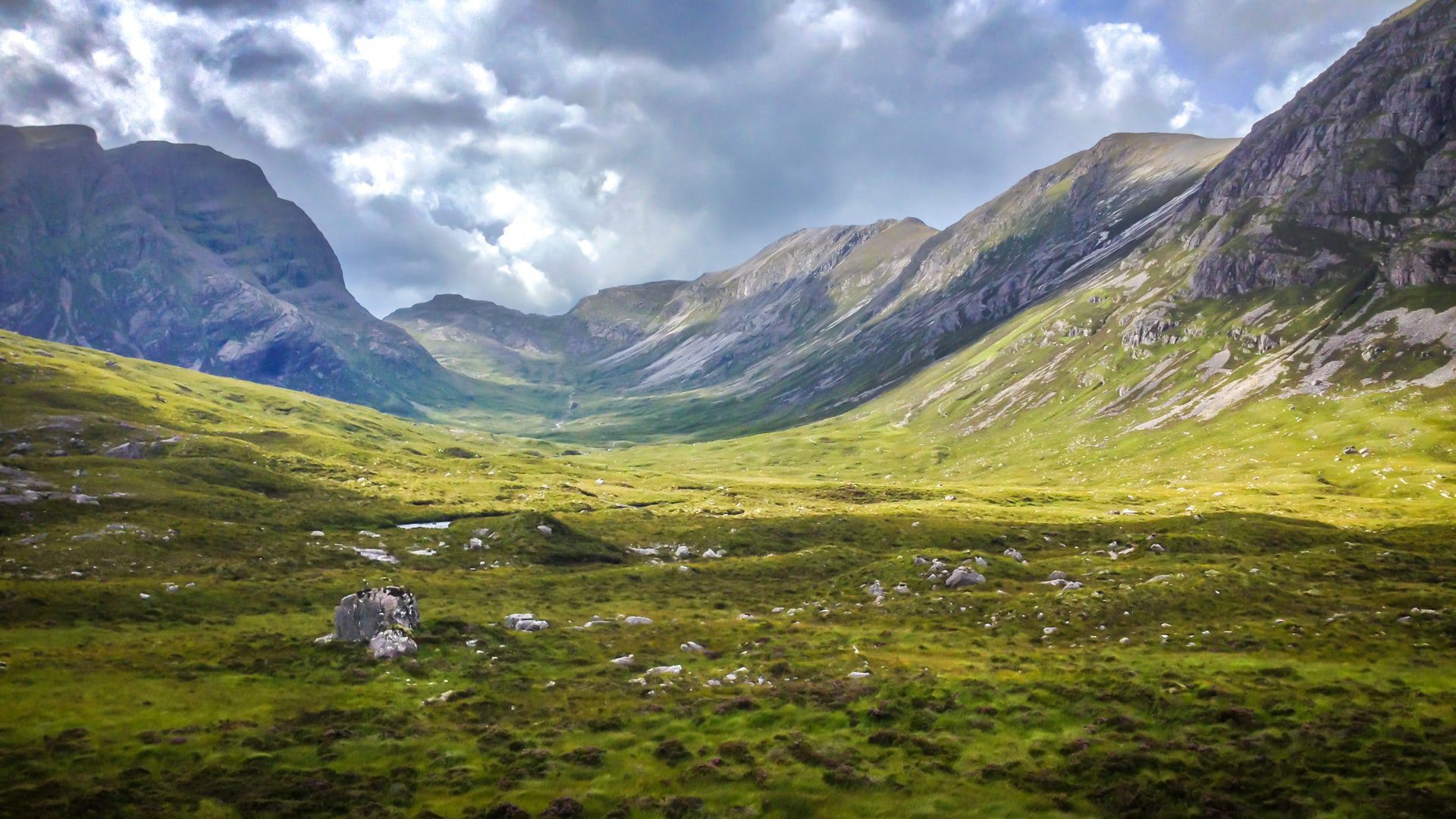 Amazing mountains in Wester ross. The image is photographed from the bottom of the valley looking up at huge, beautiful mountains.