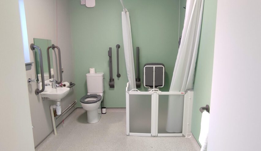 Brand new acessible ensuite shower room and WC at Grinneabhat Hostel on the Isle of Lewis