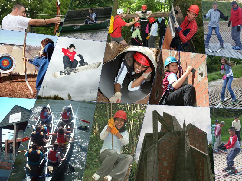 A collage of children doin outdoor activities