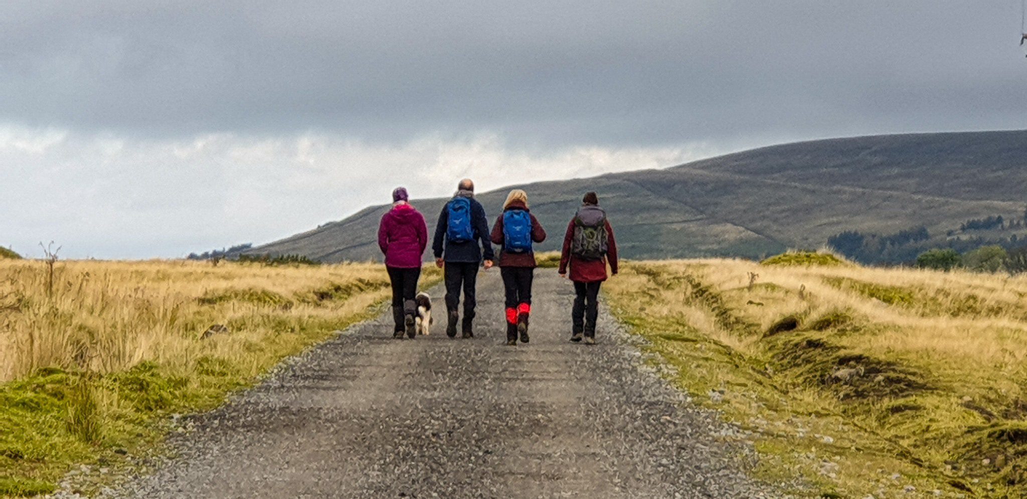 4 walkers at Carrshield Camping Barn in the north Pennines 