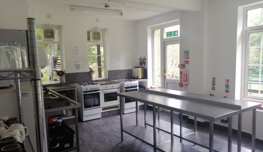 The stainless steel hostel self-catering kitchen