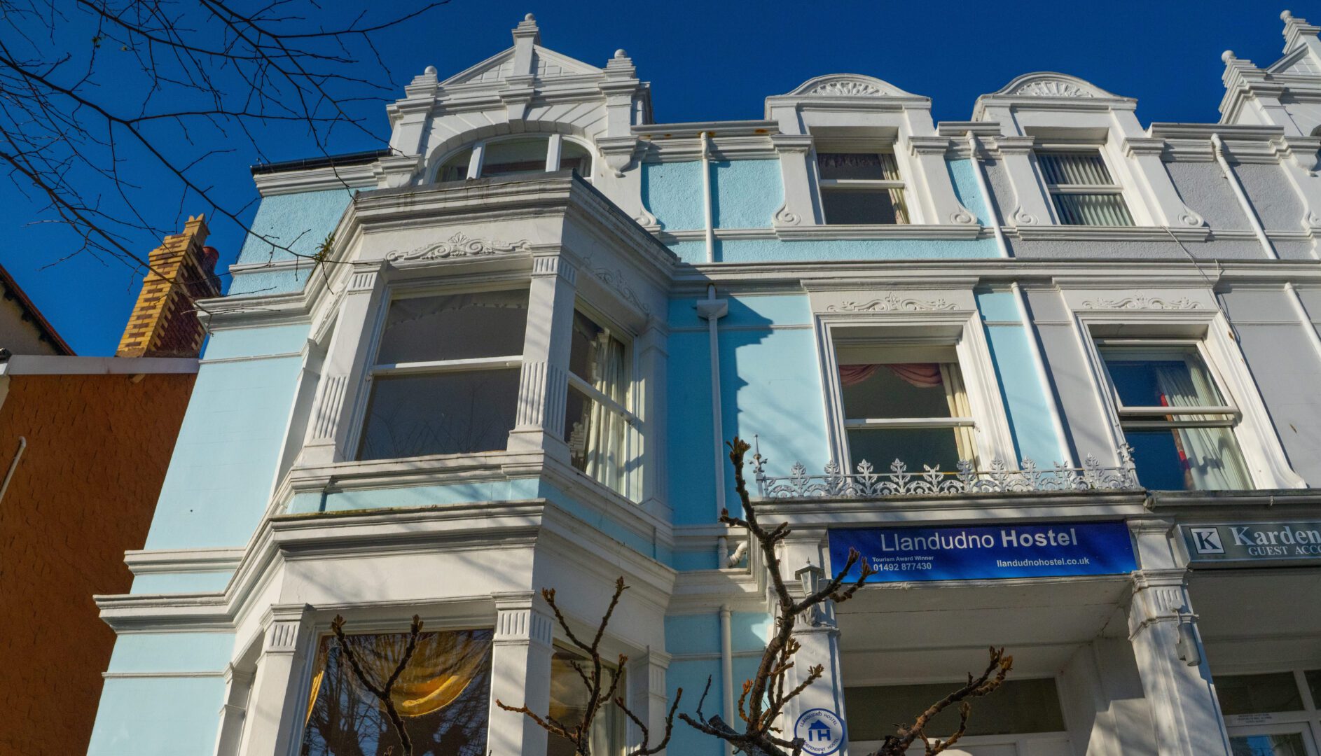 Front of light blue Georgian building