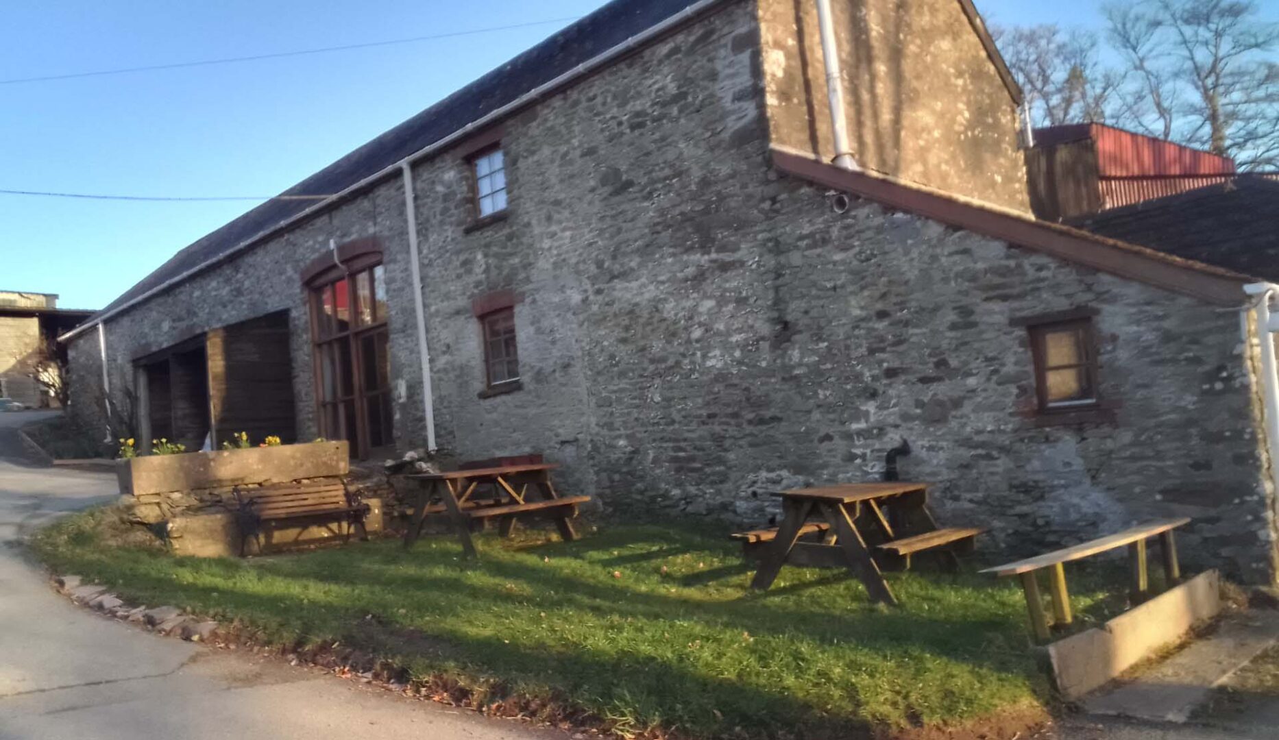 Outside veiw of The Long Barn Bunkhouse on Penrhiw Farm in the Teifi Valley